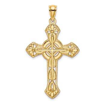 14k Yellow Gold Textured Cut-Out Floral Cross Pendant