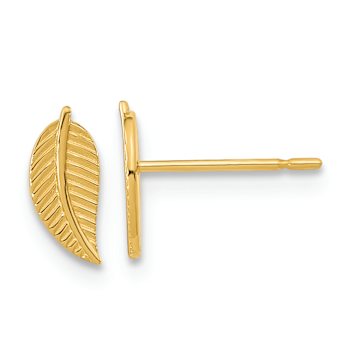 14k Yellow Gold Kids Textured Leaf Stud Earrings
