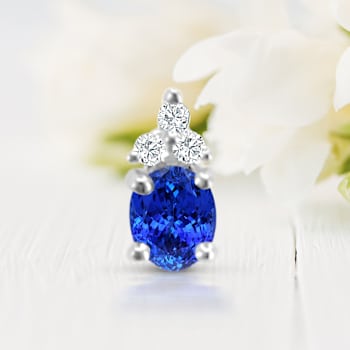 14K White Gold Oval Tanzanite and Diamond Pendant 0.36ctw