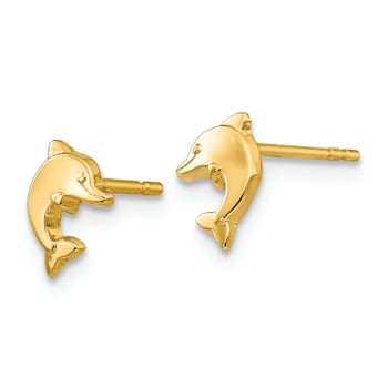 14k Yellow Gold Polished Dolphin Stud Earrings