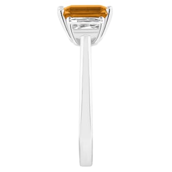 8x6mm Emerald Cut Citrine And White Topaz Rhodium Over Sterling Silver
3-Stone Ring