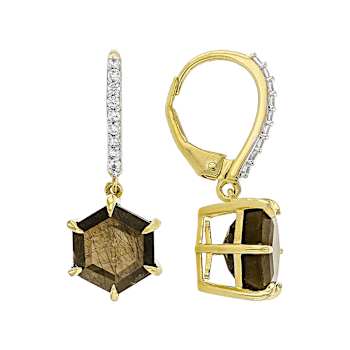 Golden Sheen Sapphire Hexagon Dangle Earrings In 18K Gold Over Sterling
Silver 12.22ctw