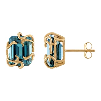 10K Yellow Gold London Blue Topaz Medusa Earrings 3.10ctw