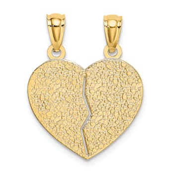 14K Yellow Gold Satin and Polished DAUGHTER-MOM Break Apart Heart Pendant