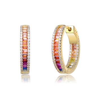 Multi-Color CZ Inside-Out Hoop Earrings In 14K Gold Over Brass