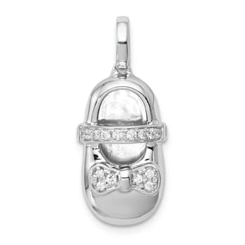 Rhodium Over 14k White Gold Diamond Baby Girl Shoe Pendant