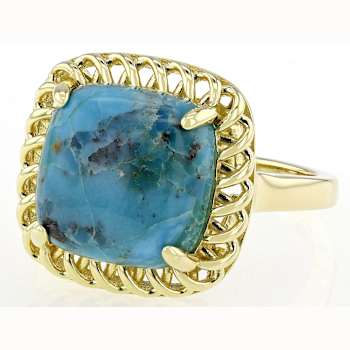 Turquoise Solitaire Ring With Filigree Halo In 18K Gold Over Sterling
Silver 12mm