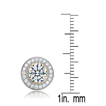 CZ Halo Stud Earrings In 14K Gold Over Sterling Silver