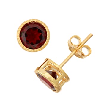 Round Garnet 14K Yellow Gold Over Sterling Silver Stud Earrings 2.00ctw