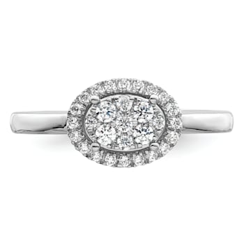 Rhodium Over 14K White Gold Diamond Oval Halo Cluster Engagement Ring 0.30ctw
