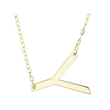 Sideways Initial Y Necklace In Solid 14K Yellow Gold 18 Inch