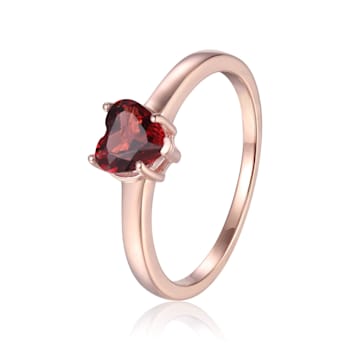 Heart Shape Garnet 14K Rose Gold Over Sterling Silver Solitaire Ring, 1.00ct