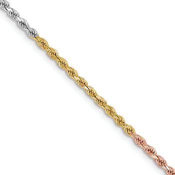 14k Tri-color Gold 1.75mm Solid Diamond-Cut Rope 18 Inch Chain
