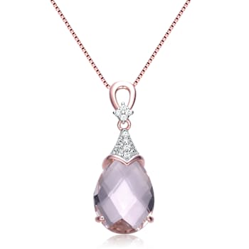 Morganite Color CZ Teardrop Pendant In 18K Rose Gold Over Sterling Silver