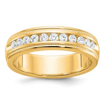 10K Yellow Gold Men's Polished and Milgrain 11-Stone Diamond Ring 0.55ctw