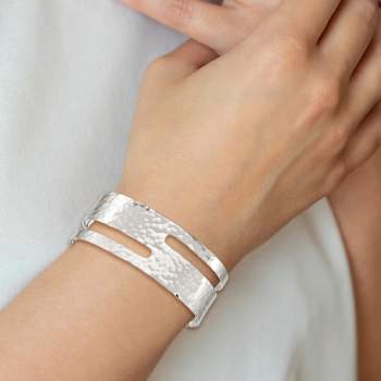 Sterling Silver Solid Polished Hammered Fancy Cuff Bracelet