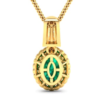1.65ctw 14K Yellow Gold Zambian Emerald and White Diamond Pendant with
18 inch Cable Chain