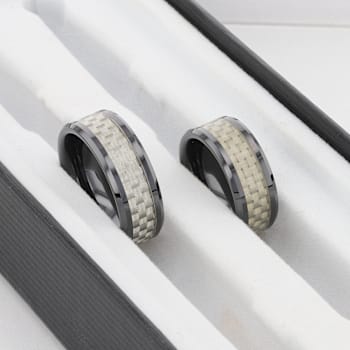 MYSTIQUE Beveled White Carbon Fiber Inlaid Ceramic Ring 8mm