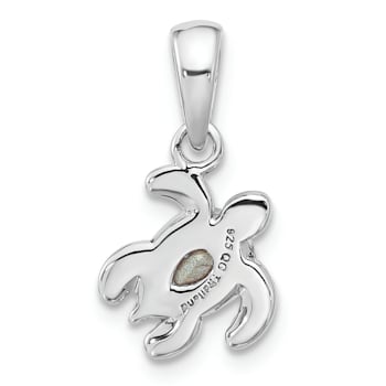 Rhodium Over Sterling Silver Antiqued Crystal Aug Birthstone Turtle Pendant