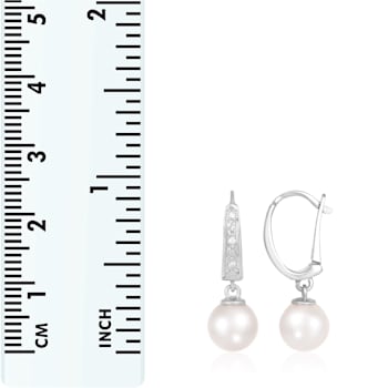 White Cultured Akoya Pearl 14k White Gold Earrings 7-7.5mm