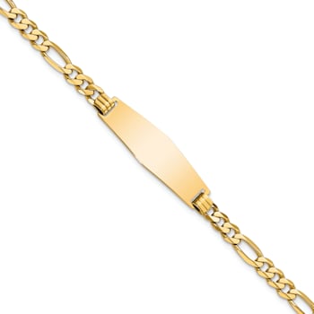 14k Yellow Gold Soft Diamond Shape Flat Figaro Link ID Bracelet