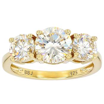 Diamond Simulant Three-Stone Ring In 18K Gold Over Sterling Silver