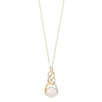 9mm Round White Freshwater Pearl and 0.08ctw Diamond 10K Yellow Gold
Pendant with Chain