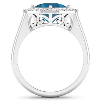 Cushion Cut London Blue Topaz and White Diamond 14K White Gold Halo Ring
2.39 ctw