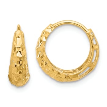 14K Yellow Gold Polished Diamond-Cut 9/16" Hoop Earrings