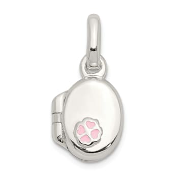 Sterling Silver Polished Pink Enamel Clover Oval Locket Children's Pendant
