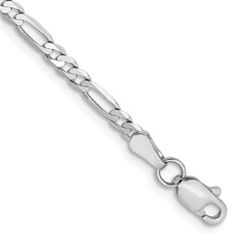 Rhodium Over 14k White Gold 2.75mm Flat Figaro Link Bracelet