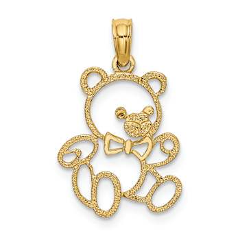 10K Yellow Gold Textured Cut-Out Teddy Bear Charm
