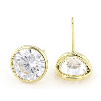 Large Bezel Set CZ Stud Earrings In 18K Gold Over Sterling Silver