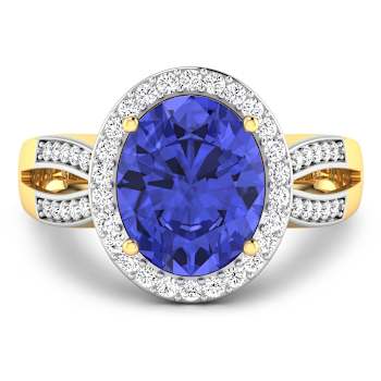 3.82 ctw Oval Violet Tanzanite and Diamond 14K Yellow Gold Split Shank
Halo Ring