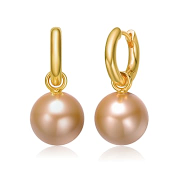 Champagne Pearl Simulant Hoop Earrings In 14K Gold Over Brass