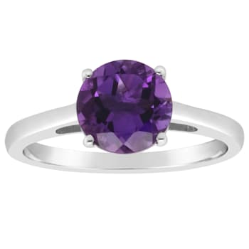 8mm Round Amethyst Rhodium Over Sterling Silver Ring