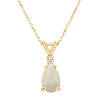 8x5mm Pear Shape Opal with Diamond Accent 14k Yellow Gold Pendant With Chain