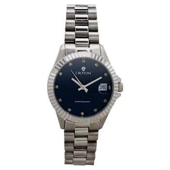 Croton The Sav Silver Tone 11 Diamond Marker Watch with Magnified Date