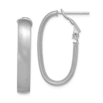 Rhodium Over 14k White Gold Satin 1 1/8" Oval Hoop Earrings