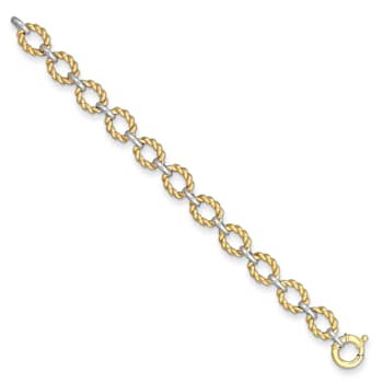 14K Two-Tone Oval and Twisted Round Link 7.5 in Bracelet