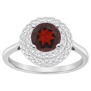 7mm Round Garnet And White Topaz Accents Rhodium Over Sterling Silver
Double Halo Ring