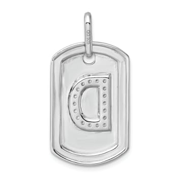 Rhodium Over 14k White Gold Diamond Initial D Dog Tag Charm