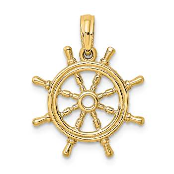 14k Yellow Gold 3D Ships Wheel Charm