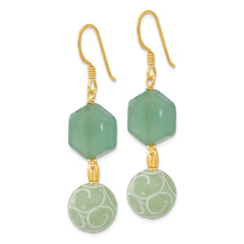 14K Gold Over Sterling Silver Hexagon Aventurine and Swirl Jadeite
Dangle Earrings