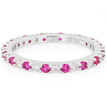 Ruby Color CZ Eternity Band Ring In Sterling Silver 1.76ctw