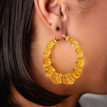 14K Yellow Gold Over Sterling Silver Bamboo Acrylic Hoops in Lemon