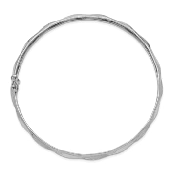 Rhodium Over 14K White Gold Polished Satin Diamond-cut Flexible Bangle