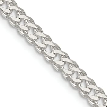 Sterling Silver 4.25mm 6 Side Diamond-cut Flat Double Curb Chain Necklace
