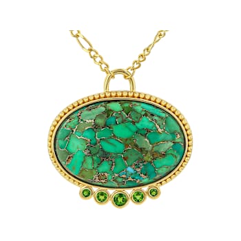 Green Turquoise And Chrome Diopside Medallion Pendant Necklace In 18K
Gold Over Sterling Silver