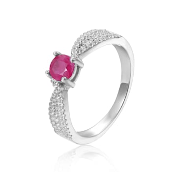 Red Ruby with White Sapphire Accents Rhodium over Sterling Silver
Tapered Shoulder Ring